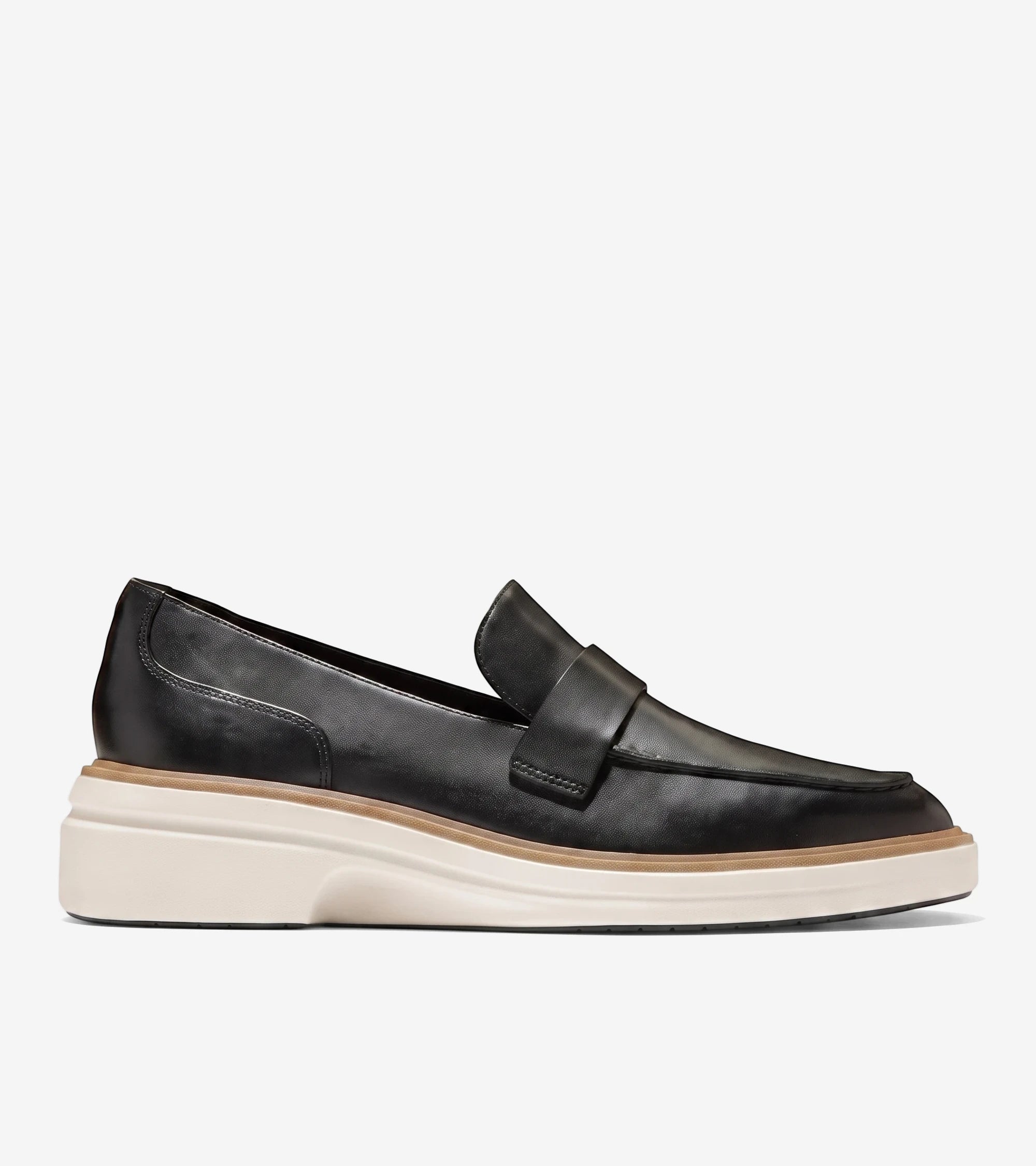 Women's OriginalGrand CitySpectre Loafers in black leather with a thick contrasting sole, shown in a side view.
