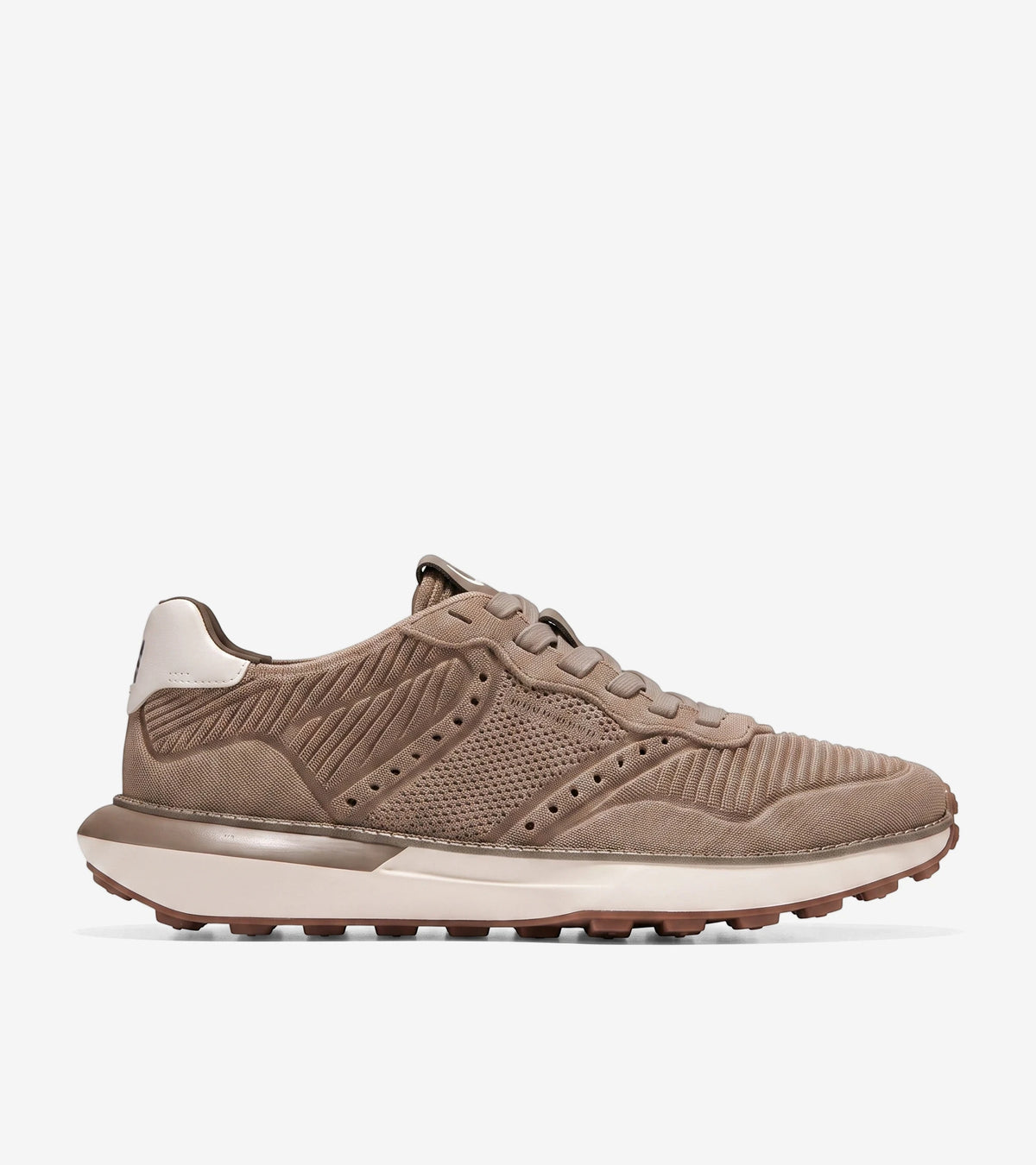 Taupe Men's GrandPrø Ashland Stitchlite™ Sneakers, featuring a knit upper and detailed sole, viewed from the side.
